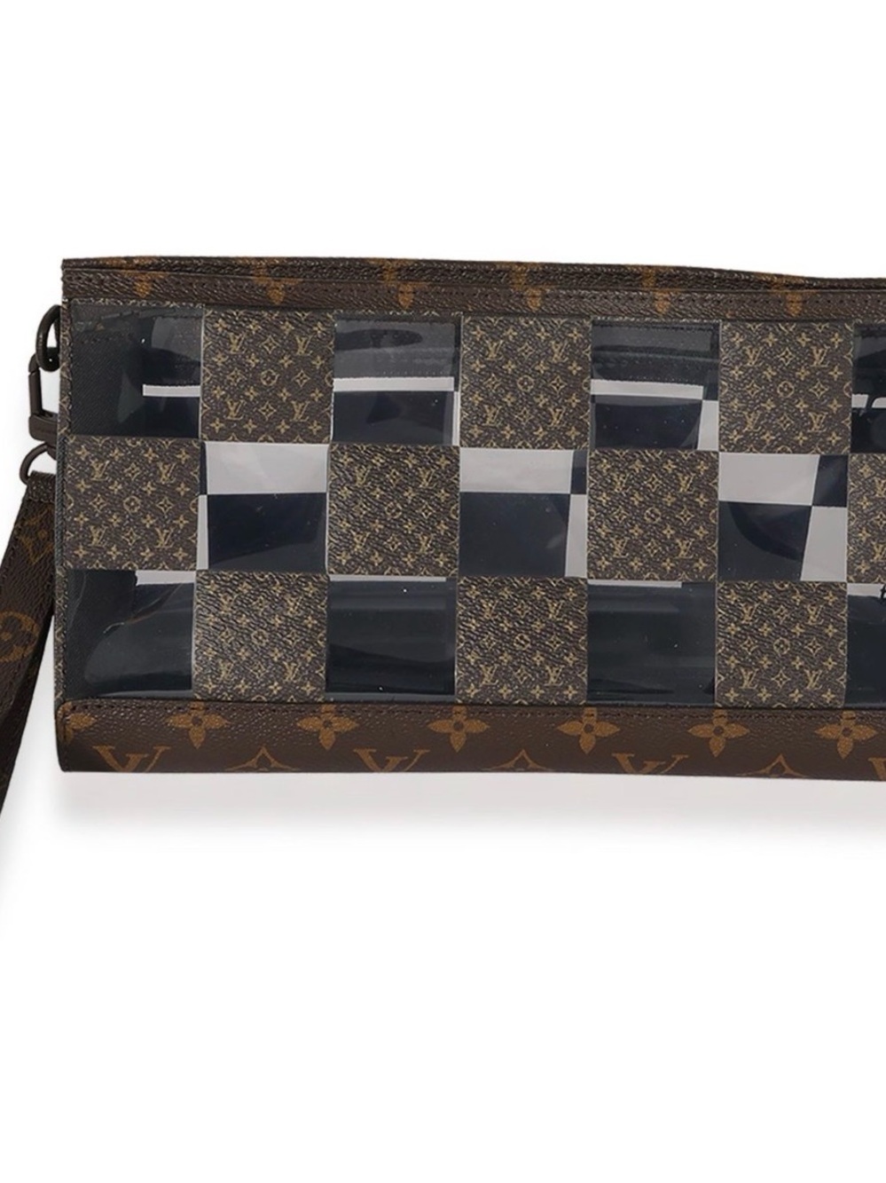 Louis Vuitton Brown Monogram Checkerboard Wristlet Clutch with Gloss Panels
